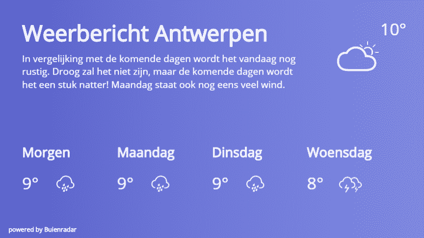 Voorbeeld template weerbericht in Antwerpen