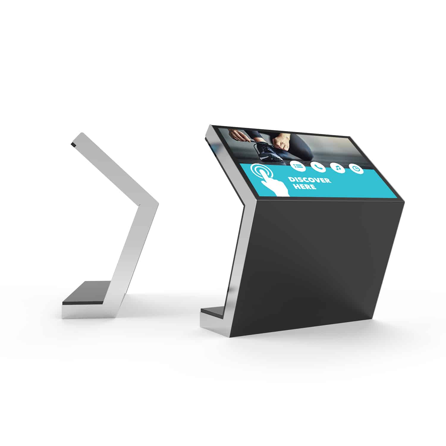 Touchscreen kiosk die op een hoek van 45 graden staat