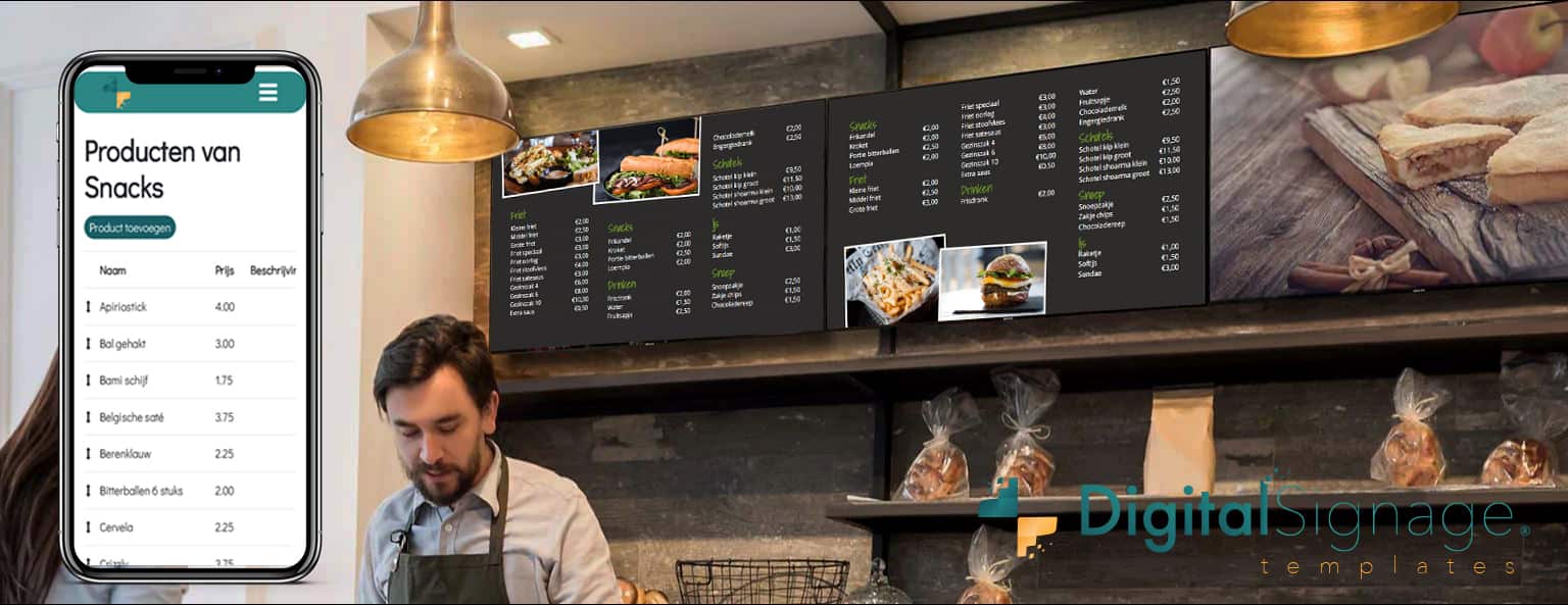 Afbeelding van digitale menu borden in een restaurant