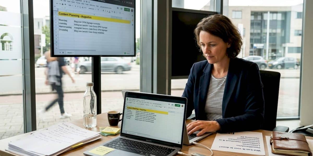De officemanager werkt het systeem voor de raamcommunicatie bij.