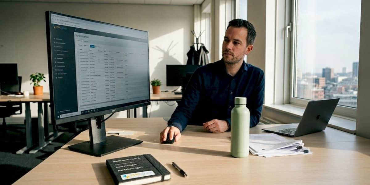 De IT-manager houdt toezicht op de kantoorcomputers met behulp van schermbeheersoftware.